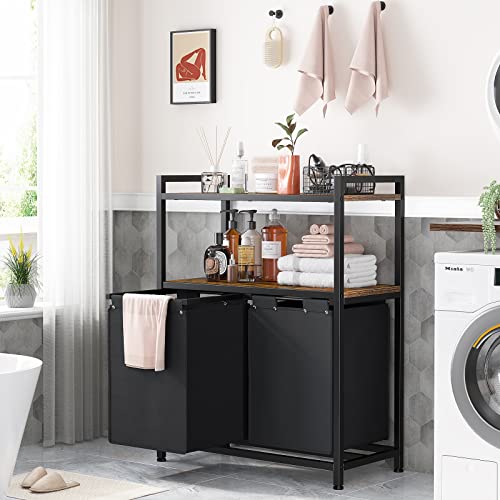 Enhomee Laundry Basket 112 L Large Double Laundry Hamper With Shelf Laundry Sorter 2 Section With Removable Bags Laundry Basket Organizer Clothes Hamper For Laundry #TOP1