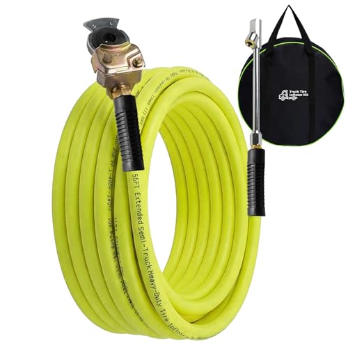 Kooprimit Glad Hand Air Hose Kit 3/8 x 55 FT Truck Tire Inflator Hose with Universal Gladhand Includes Dual Head Chuck & Storage Bag Connects to Semi Truck Air System for Roadside Emergency