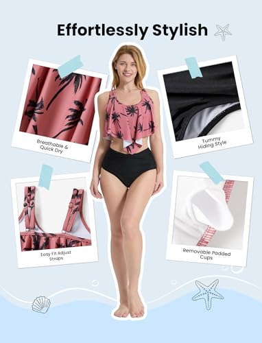 Image of PATPAT Family Matching Swimsuits Two Piece Hawaiian Tropical Beach Bikini and Swim Trunks Set Mommy and Me Bathing Suits
