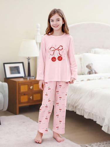 Umeyda 2-Piece Pajama Set for Girls, 100% Cotton Cartoon Pattern Sleepwear Pjs Set Size 5-142