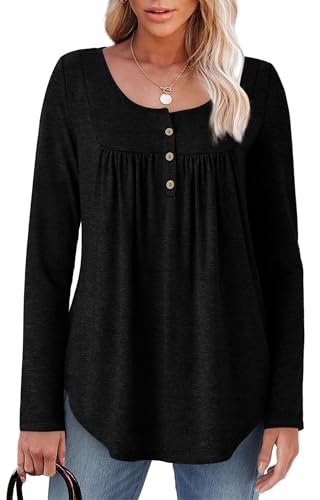 WIHOLL Long Sleeve Shirts for Women Fall Outfits 2025 Crewneck Casual Tunic Tops Trendy Blouses Fashion Clothing3