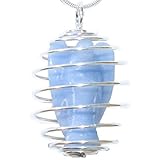 Zenergy Gems Selenite Charged Hand Carved Natural 1.5' Angelite Crystal Pocket Angel Pendant + 20' Silver-Plated Chain & Selenite Pocket Puffy Heart Charger [Included]