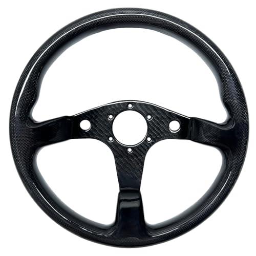 Hiracing Universal 14in Carbon Fiber Racing Steering Wheel JDM 350mm Flat Bottom Black 6 Bolts
