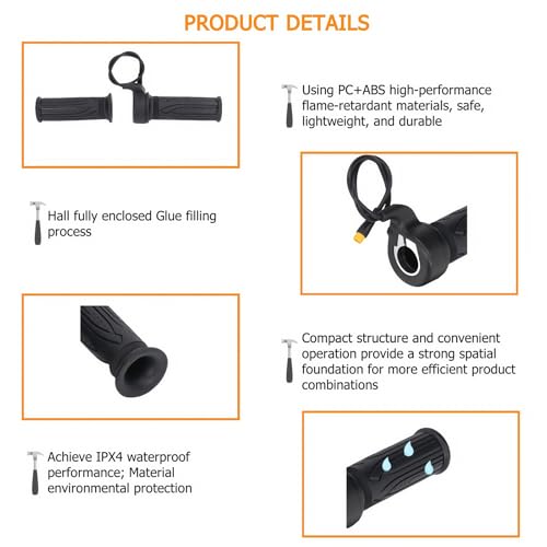Image of EBike Full Twist Throttle, 3 Pin EBike Throttle Grip with Waterproof Joint, 12-72V Right Hand Throttle for Electric Bike Electric Scooter or Electric Bicycle Conversion for 22.2mm Handlebar