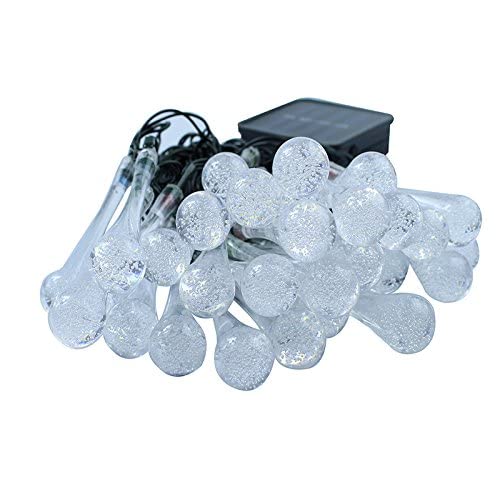 White : Gdealer Solar Powered Led Luces de la Secuencia Al Aire Libre 6 M 30 LED Water Drop Partido de Hadas Luces de Tira para Jardín Patio Exterior Navidad