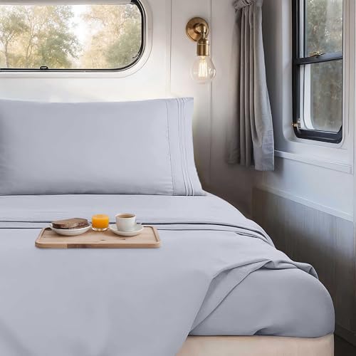 Nestl Grey Lavender Short Queen Sheets for RV, Hotel Luxury RV Queen Sheets Set, 4 Piece Fitted Bed Sheet Set and Pillowcases, Super Soft, Wrinkle-Free, and Breathable Camper Bedding