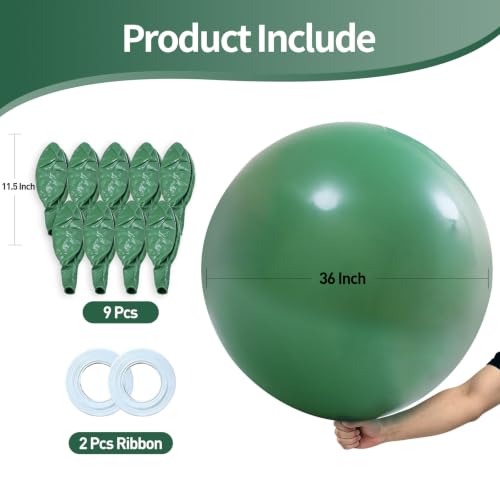 Image of KALOR 9 Pcs 36 Inch Large Bean Green Big Giant Round Latex Balloons