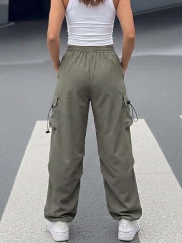 Image of GRECIILOOKS Women's Cargo Pants|Trousers |High Waist Cotton Trouser |Flared Parachute Pants with Side Pockets | Cargo Pant|Elegant for College & Events