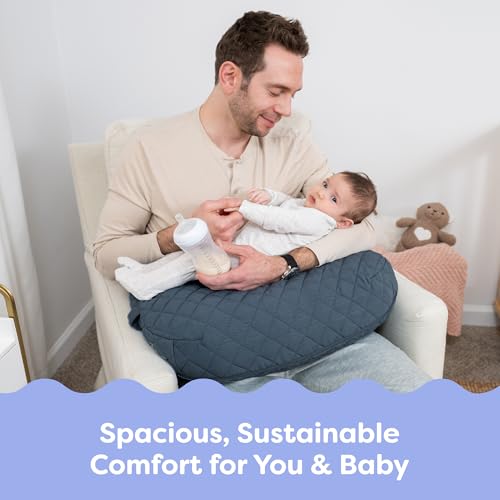 Image of Boppy Nursing Pillow, Luxe Ergonomic Breastfeeding & Baby Feeding Support | High, Firm, Large Area Cushion, Water-Repellent Liner, Washable Cover, Wider Opening, Flexible Fiber Fill -Quilted Slate Blue