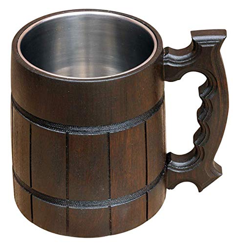Handmade Beer Mug Wooden Tankard Beer Stein 30 OZ BROWN Cup With a New Handy Advanced Handle - A Good Idea for a Gift