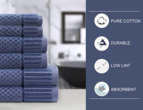 Cotton Craft 6 Piece Towel Set - 100% Cotton Cloud Soft Sculpted Jacquard Velour Decorative Guest Towel - Luxurious Absorbent Bathroom Towel Gift - 2 Bath Towel, 2 Hand Towel, 2 Washcloth - Smoke Blue #TOP2