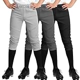 LessonZoo 3 Pack 4T to 14 Years Baseball Pants for Kids Boys Tee Ball Pants Youth Softball Pants Pocket Interior Drawstring(Black, Light Gray, Dark Gray,7-8 Years)