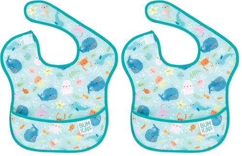 Image of Bumkins Bibs, Baby Bibs for Girl or Boy, SuperBib Baby and Toddler Bib for 6-24 Months, Baby Bib for Eating, Feeding Bib, Waterproof Lightweight Fabric (Pack of 2)