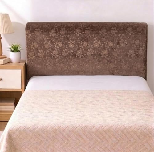 Image of HOMETHREADS Stretchable Velvet Headboard Cover | Soft, Dust-Proof & Wrinkle-Resistant Bed Back Protector | Fits Leather, Wooden & Fabric Bedsides | for 3ft to 3.5ft Beds (Coffee, 90x65Cm)