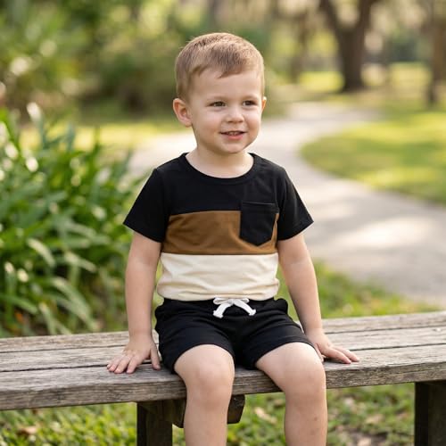 Image of Toddler Boy Clothes Baby Summer Outfit Patchwork Tee Shorts 12M-4T