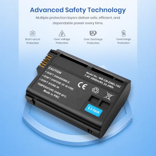 Image of Simpex EN-EL15 Rechargeable Li-ion Camera Battery | 7.0V High-Capacity Replacement Battery Compatible with Nikon D7000, D7100, D7200, D7500, D750, D810, D850, D500, D600, D610 & D800 Series(Black)