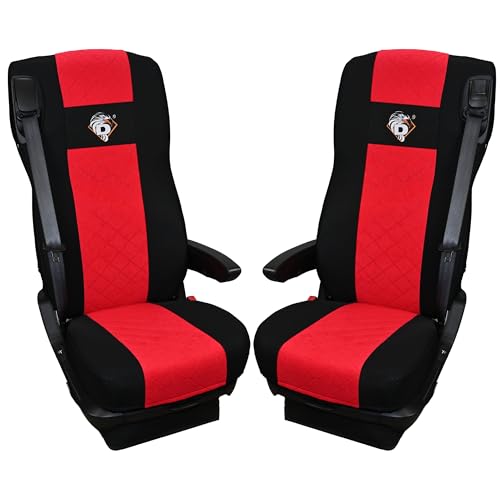 SABA Auto Sitzbezüge LKW für DAF 105 XF ab 2012, 106 XF ab 2013, XG, XG+ ab 2022 2 Riemen Rot - Zubehör für LKW Sitzschoner - Strapazierfähige Sitzbezug Auto Vordersitze - Schutz vor Schmutz