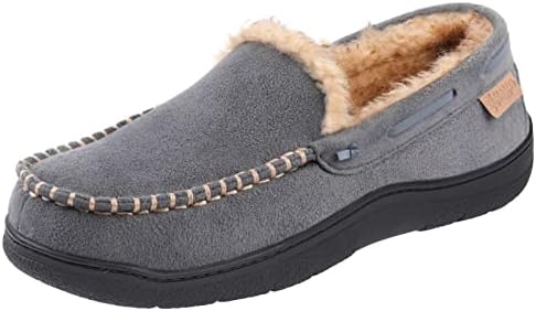 Zigzagger Men's Moccasin Slippers Memory Foam House Shoes, Indoor and Outdoor Warm Loafer Slippers,grey,10 M US