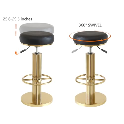 Image of FUNROLUX Gold Bar Stools Adjustable Swivel Counter Stools Modern Backless Counter Height Bar Stools for Kitchen Island with Metal Legs and Upholstered Microfiber Leather (Black)
