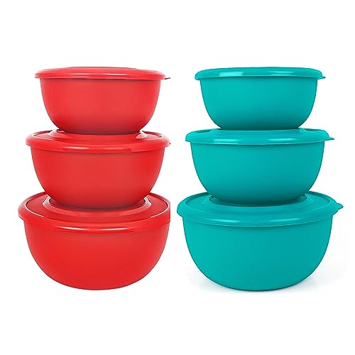 Image of Zaib Microsafe Stainless Steel Food Storage Container Set of 6 (Combo of 2 Sets) | Microwave Safe & Re-heatable Bowls with Lids | Red & Turquoise | 500ml, 800ml, 1250ml