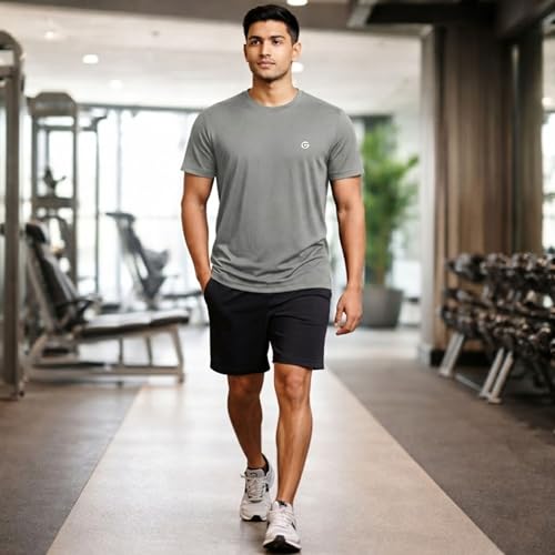 Image of Gloster Men's Striped Sports T-Shirt | Polyester Lycra Blend | Lightweight Gym & Workout T-Shirt | Regular Fit Round Neck Activewear for Men & Boys