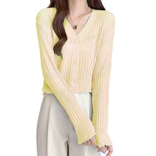 Image of ICW Women's Knitted Ribbed Cardigan Long-Sleeve V-Neck Button-Up Shrug Jacket Top Dn85