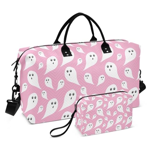 OTVEE Halloween Funny Ghosts on Pink Travel Gym Duffel Bag Quilted Weekender Bags Carry on Overnight Tote Bag for Women Men