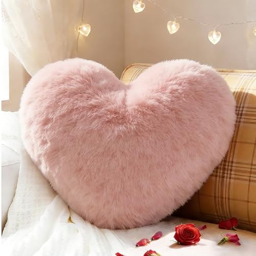 Herz Kissen Kuschelkissen Zimmer Decor Kuscheliges Dekokissen 46 x 36 cm Valentinstag Herzkissen Love Zierkissen Dekokissen Plüsch Kissen für Wohnzimmer Sofa Schlafzimmer Bett Reisen (Rosa)