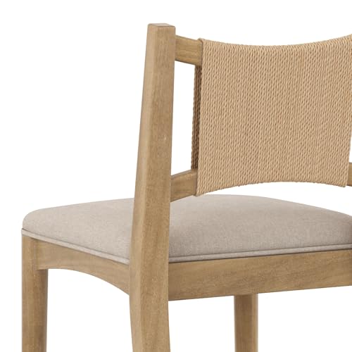 Image of Nathan James Elodia Boho Counter Height Bar Stool with Back, Woven Seagrass Backrest and Solid Wood Frame, Light Brown Set of 4