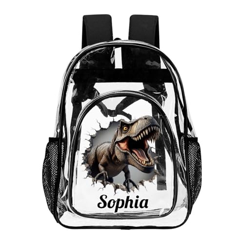 Personalized Dinosaur Print Black Clear Backpack For Kids Custom School Clear Backpack for Boys Girls With Name Back to School Gifts Travel PVC Transparent Book Bags For Stadium Gifts