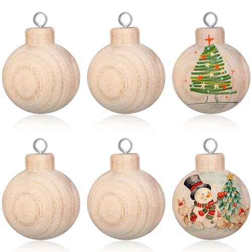 Lot de 6 décorations de Noël en Bois à Peindre soi-même, Boules Rondes en Bois, Boules en Bois pour l'artisanat, Ornements en Bois pour Arbres de Noël, Artisanat,Paulownia Balls Ornaments