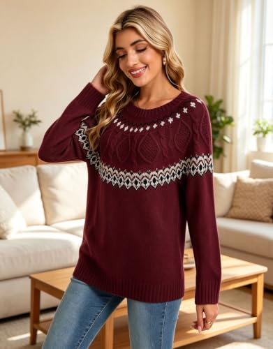 Image of Women's Vintage Fair Isle Pullover Sweater Lightweight Knit Tops