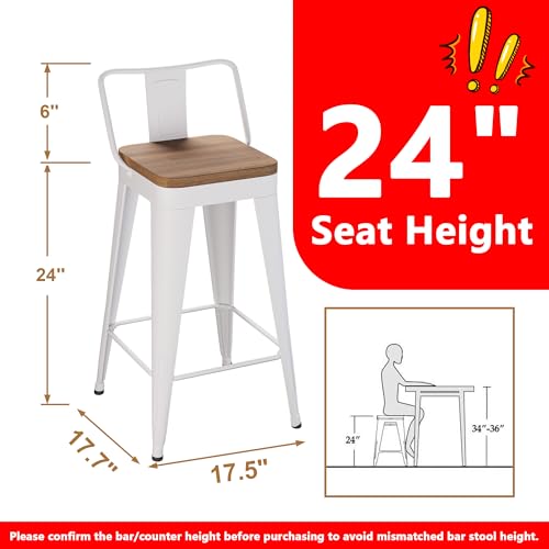 Image of WENTMENT Metal Bar Stools Set of 4 Counter Height Bar Stools Barstools with Removable Back 24 inch Kitchen Bar Stools with Wooden Seat,Off White