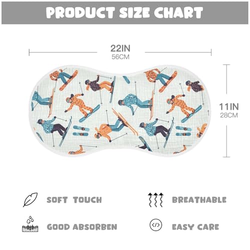 2 Pack Muslin Burp Cloths Skiing Winter Cotton Baby Burp Cloths Soft Burping Cloth Absorbent Spit Up Rags for Newborn Babies, Large 22" x 11"2