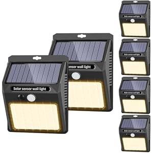 Solar Lights Outdoor, 6 Pack Solar Motion Sensor Outdoor Lights with 3 Lighting Modes, IP65 Waterproof Solar Fence Lights for House (Warm White)