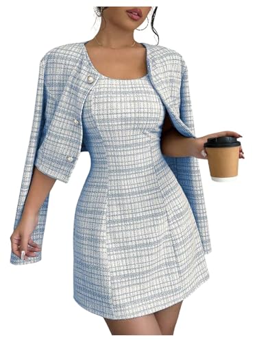 SOLY HUX Women's 2 Piece Outfits Plaid Long Sleeve Button