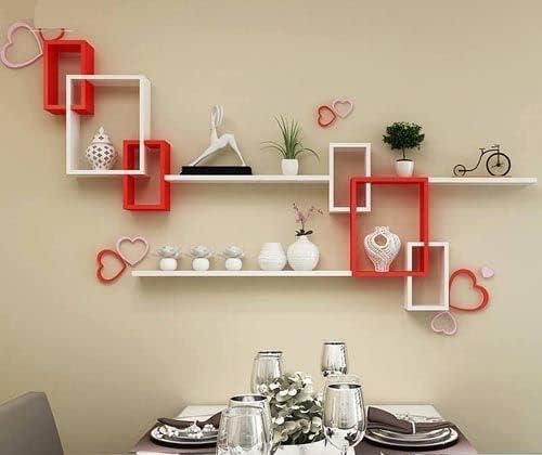 Online Decor Shoppee Engineered Wooden Painted Floating Wall Mounted Set of 9 Cube with 3 Shelves for Living Room, Bedroom.(Red White) (B0CW6BJWGP) Amazon Price History, Amazon Price Tracker