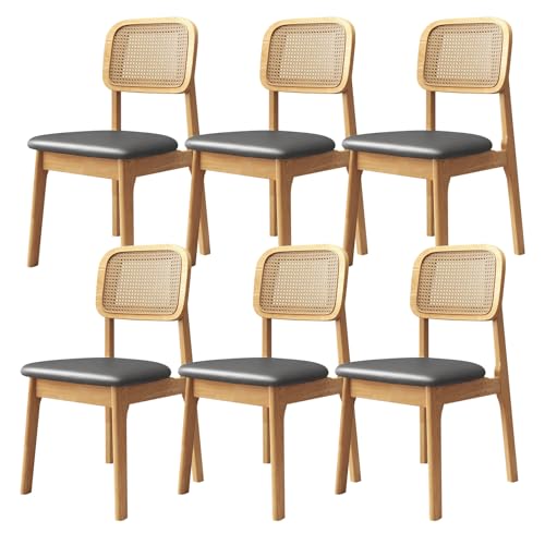 Juego de 6 sillas de comedor MidCentury con diseño de mimbre rústico, cómodos cojines con marco de madera resistente, ideal para cocina, comedor, cafetería, estilo granja