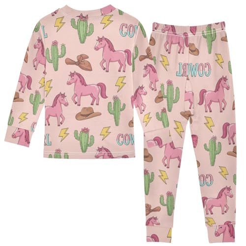 Pajama Sets Long Sleeve Cowgirl Theme Pattern Prints Soft Comfy Sleepwear 2 Piece PJS 3-8T3
