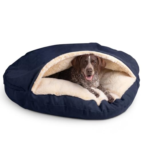 Image of Snoozer Cozy Cave Dog Bed, Round Covered Dog Bed, Navy (XL)