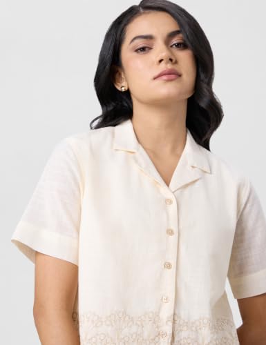 Image of Symbol Premium Women's Embroidered Cotton Co ord Set | Shirt & Shorts with Embroidery |Relax Fit | Casual Summer Travel Outfit (Available in Plus Sizes)