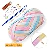 T Shirt Yarn for Crocheting 100gx2 Chunky Crochet Yarn Elastic Fabric Set with 10mm Hook and Accessories – Ideal for DIY Bags, Blankets, Baskets and Home Decor Projects (Mix-Sky) #1