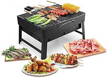 SHINE BBQ Charcoal Grill Barbecue Steel Foldable Stool Chair Stand for Outdoor Park Beach Summer (Small), Black - Image 4