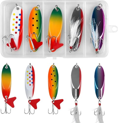 Lot de 5 cuillères de pêche en métal dur avec hameçons triples