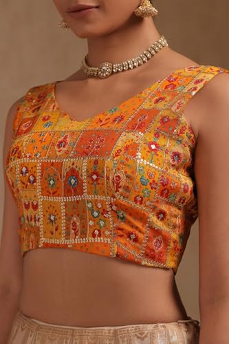 Image of Soch Womens Georgette Floral Print Padded Blouse with Zari
