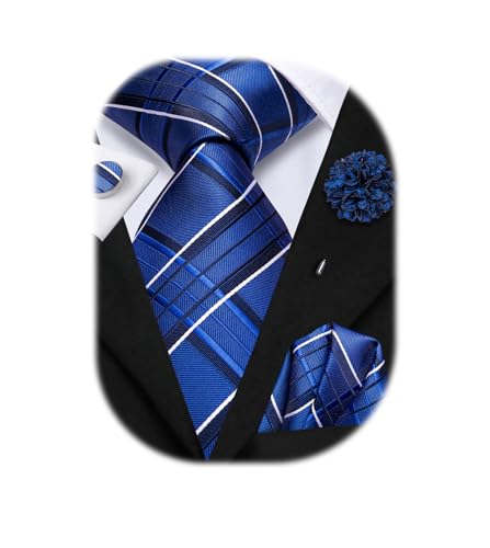 Image of Hi-Tie Mens Paisley Floral Striped Ties Set Silk Necktie and Lapel Pin for Men Pocket Square Cufflinks Set Business Wedding