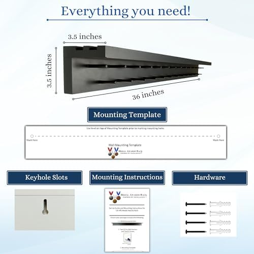 Medal Awards Rack Premier Medal Hanger Display Rack and Trophy Shelf for Gymnastics, Soccer, Basketball, Football, and More β Black, 3 ft - 3