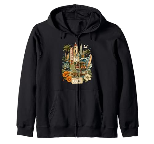 Vintage SoCal Tattoo Style California Ilustración Gráfico Sudadera con Capucha