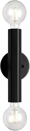 Globe Electric 2 lámparas de tocador, color negro mate, barra hexagonal, diseño industrial minimalista, montaje vertical u horizontal, 63000198