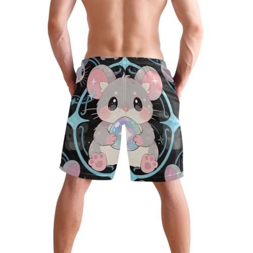 Men's Swim Trunks Quick Dry Swimming Shorts with Pocket Cute Mouse Holding Crystal Ball Swimsuit Trunks2